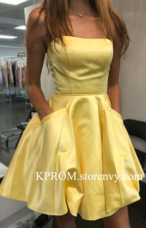 Homecoming Dresses, Prom Dresses, Outfits, Formal Dresses, Homecoming Dresses Yellow, Yellow Homecoming Dresses, Prom Dresses Yellow, Party Dress, Strapless Dress Formal