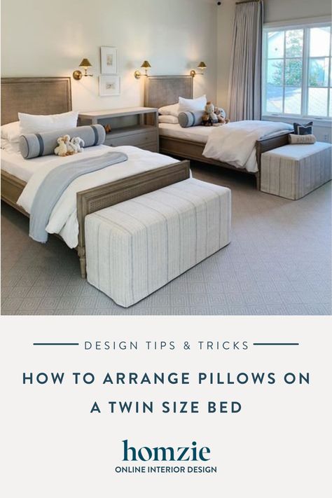 Inspiration, Interior, Twin Bed Pillows Arrangement, Twin Size Bedding, Twin Beds Guest Room, Double Bed Designs, Double Beds, Two Double Beds In One Room, Bed Cushions Arrangement