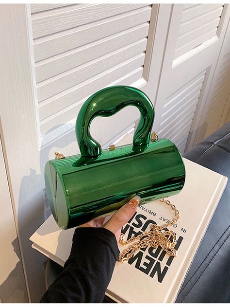 Fashionable Round Mirror Cylinder Bag With Chain Strap, New Style, Trendy HandbagI discovered amazing products on SHEIN.com, come check them out! Purses, Design, Bags, Handbags, Clutch, Purse Accessories, Unique Handbags Fashion Bags, Green Handbag, Bag Lady