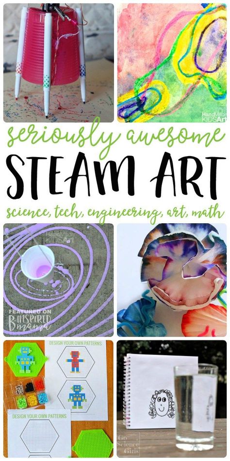 7 STEAM Art Activities your kids will love - All the fun of science, technology, engineering, and math integrated with awesome ART!  - at B-Inspired Mama Science Projects, Pre K, Elementary Art, Science For Kids, Science Activities, Stem Activities, Steam Activities, Projects For Kids, Science Education