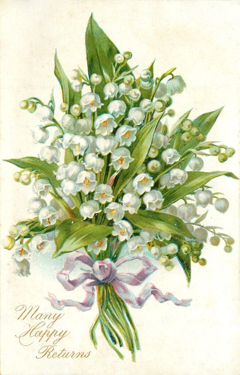 Lily of the Valley Bouquet with Lavender Ribbon Vintage, Flora, Floral, Flowers, Fotos, Flores, Resim, Bloemen, Bunga