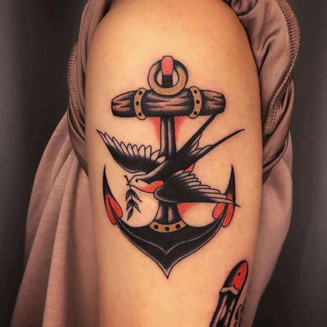 Swallow & Anchor Tattoo Hand Tattoos, Anchor Tattoos, Tattoo, Tattoo Designs, Tattoos, Traditional Swallow Tattoo, Nautical Tattoo Sleeve, Swallow Tattoo, Swallow Tattoo Design