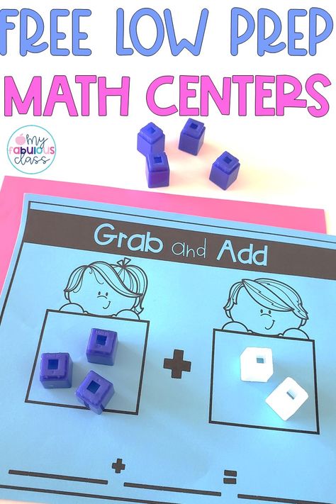 Are you working on addition and subtraction? You are going to love this FREE No Prep Math Mat. You just print, laminate and teach. Students can grab some manipultives and put some on the left and some on the right. Then thye can add it up. This FREE Math Center can be found at myfabulousclass.com Reading, Pre K, Tes, Addition Math Stations, Addition Games Kindergarten, Addition Math Centers, Math Addition Games, Free Addition Activities, Math Center Activities