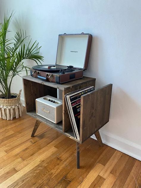 small record player table with storage - home gift idea Record Players, Home, Record Player Cabinet, Record Player Table, Record Cabinet, Record Player Stand, Vinyl Record Furniture, Record Table, Record Room