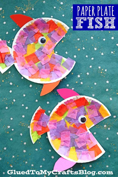 #gluedtomycrafts Paper Plate & Tissue Paper Tropical Fish - Kid Craft Paper Crafts, Origami, Paper Craft, Basteln, Basteln Mit Kindern, Paper Plate Crafts For Kids, Paper Crafts For Kids, Paper Plate Fish, Plate Crafts