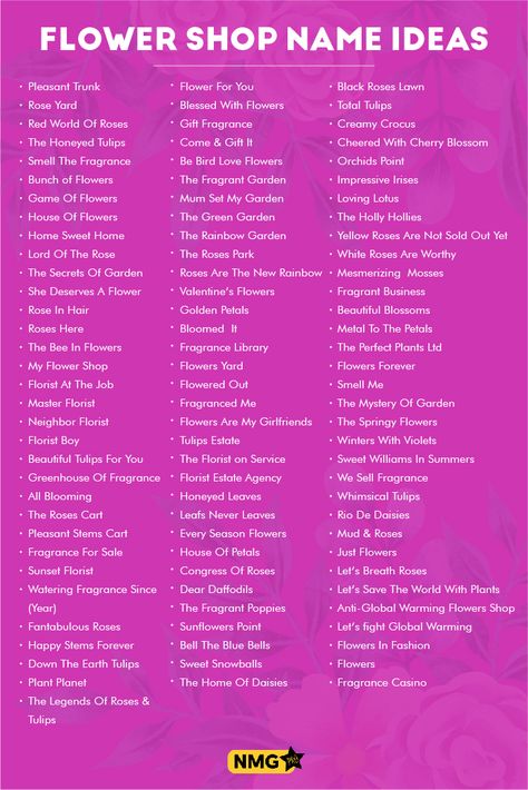 Flower Shop Name Generator | 1000+ Creative Floral Shop Names Instagram, Floral, List Of Flower Names, Flower Shop Names, Flower Names, Flower Business, List Of Flowers, Pretty Flower Names, Shop Name Ideas