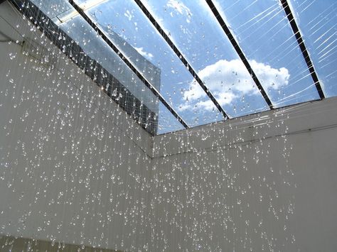 Rain is a 2005 installation of suspended glass water droplets by Chicago artist Stacee Kalmanovsky. She really found a perfect spot to install this, right below the giant sky lights. I bet the refraction of sunlight onto the floor and surrounding walls was gorgeous. (via behance) Land Art, Design, Street Art, Inspiration, Installation Design, Skylight, Installation Art, Rain Drops, Interior Installation Design