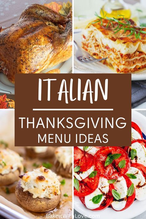 These Italian Thanksgiving dinner menu ideas are the perfect way to celebrate the holidays with your family! This menu features crowd-pleasing Italian-inspired recipes that will make an epic Thanksgiving spread. There are appetizers, main courses, side dishes, and desserts- everything you need is right here! BakeItWithLove.com #bakeitwithlove #Italian #Thanksgiving #recipes #menu #holiday Mma, Desserts, Alcohol, Thanksgiving, Thanksgiving Dinner Menu, Italian Thanksgiving Menu, Thanksgiving Dinner Recipes, Thanksgiving Appetizer Recipes, Italian Thanksgiving Recipes