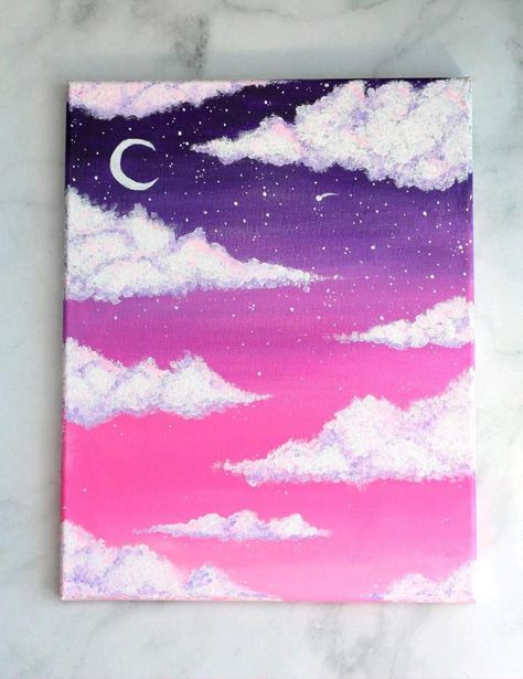 Painting & Drawing, Painting Art, Canvas Paintings, Canvas Art, Cloud Painting Acrylic, Painting Inspo Aesthetic Easy, Painting Clouds, Painting Canvas, Cloud Painting
