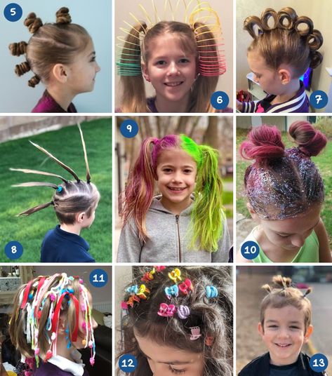 Crazy Hair Day At School, Whacky Hair Day Ideas Easy, Crazy Hair Day For Teachers, Wacky Hair Days, Crazy Hair Day Boy, Crazy Hair Day Girls, Kids Crazy Hair, Crazy Hair Day Girls Easy, Wacky Hairstyles