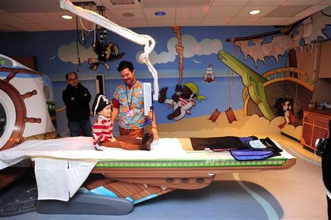 "Pirate Island" is one of 13 specially themed radiology rooms at the Children's Hospital of Pittsburgh. Design, Pedal Cars, Children Hospital, Childrens Hospital, Hospital Design, Pedal Car, Hospital Interior, Hospitals, Pediatrics