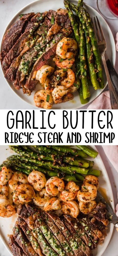Steak Recipes, Garlic Butter Steak, Ribeye Steak Recipes, Ribeye Steak, Steak And Shrimp, Steak Shrimp Dinner, Sides With Steak, Steak Sides, Steak Dishes