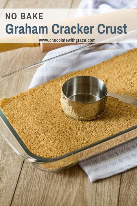A no bake graham cracker crust is a quick and easy recipe. It can be made in a 9x13 inch pan, a pie plate or springform pan. Try this no bake graham cracker pie crust today! #nobake #pie #grahamcracker