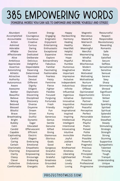 Our words have the ability to influence how we perceive ourselves and the world around us. So what are the most empowering words we can use? This is a list of 385 of the most empowering words you can use in your vocabulary to empower, inspire, and build yourself and others up. Tattoos, Word Of Wisdom, Motivation, Words Are Powerful, Words Of Wisdom, Words Of Affirmation, List Of Positive Words, Empowering Quotes, Power Of Words Quotes