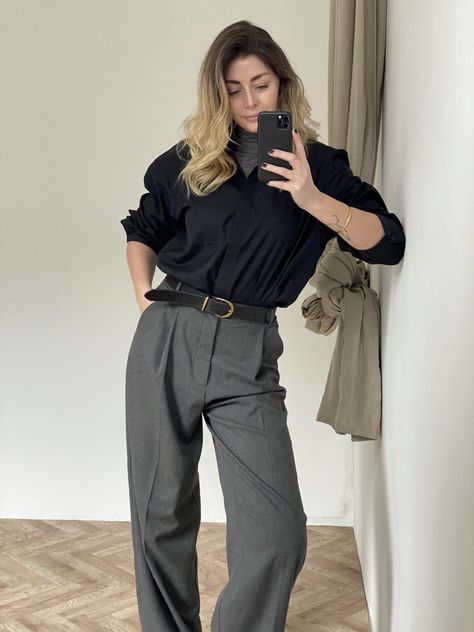Outfits, Casual Outfits, Black Shirt Outfits, Style Wide Leg Pants, Trousers Women, Fashion Pants, Shirt Outfit, Fashion Outfits, Clothes For Women