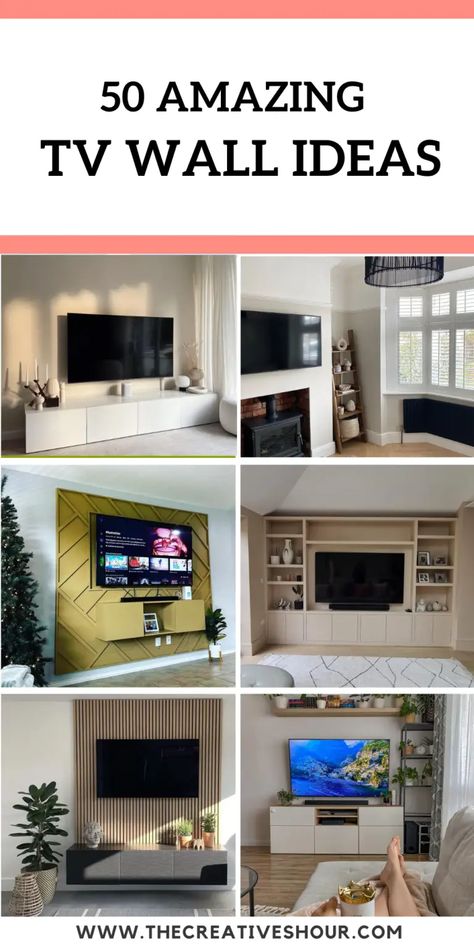 50 Amazing TV Wall Ideas That Can Never Go Out Of Style Mounted Tv Ideas Living Rooms, Tv Accent Wall Ideas Mounted Tv, Tv Wall Cabinets, Tv Room, Wall Mount Tv Ideas, Tv Feature Wall, Wall Mounted Tv Unit, Mounted Tv Decor Living Room, Tv Wall Unit