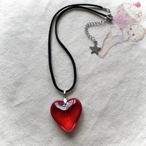Faux leather cord necklace  with red glass heart pendant ❤️🩹 * stainless steel hardware, chains and star charm ** all metal parts are stainless steel  15.5 inches + extension chain Can be made a bit longer, just message me! Bijoux, Vintage, Piercing, Jewelry Necklaces, Jewelry Accessories, Jewlery, Pendant Necklace, Red Heart Necklace, Cord Necklace