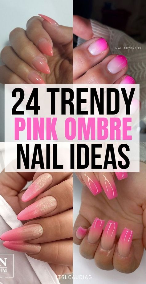 Pretty Nails, Ombre Nail Designs, Ombre Nail Art Designs, Nail Colors, Ambre Nails, Short Pink Nails, Short Almond Nails, Nails Today, Pink Nail Designs