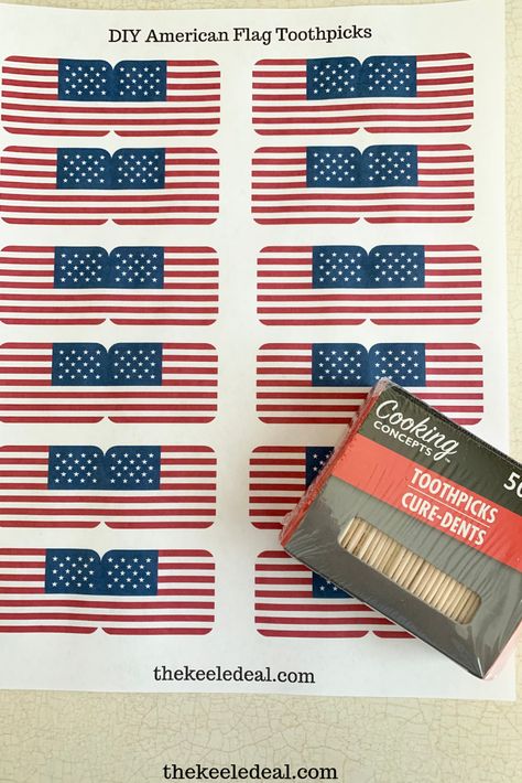 DIY American Flag Toothpicks {Printable} - The Keele Deal Pizzas, Diy, Toothpicks, American Flag Crafts, Flag Crafts, Quilting Crafts, Small American Flags, Patriotic Flag, Flag Diy