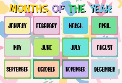 Free Printable Months Of The Year Flashcards Ideas, English, Art, Month Labels, Calender, Months In A Year, Months, Free Printable Flash Cards, Free Printable Cards