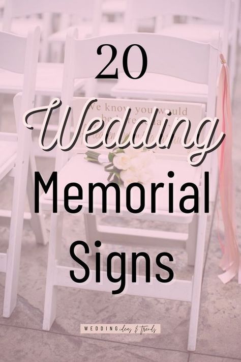 There is no best way to remember your loved one on your special day, honoring loved ones at the wedding can come in different ways from in loving memory a reserved empty seat sign to memorial table display. Check out our picks for the best 20 wedding memorial signs ideas that will match your wedding’s theme and mood. Wedding Decor, Ideas, Wedding Tribute To Deceased Memory Table, Wedding Memorial Ideas Dad, Wedding Memorial Sign, Wedding Memory Table Sign, Wedding Memorial Chair, Wedding Memory Table, Reserved Wedding Signs