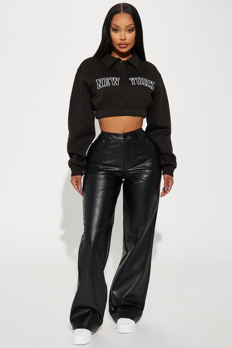 Available In Black. Collar Long Sleeve Front Embroidery Cropped Stretch 60% Cotton 40% Polyester Imported | Living Better In NY Cropped Sweatshirt in Black size XS by Fashion Nova Sweatshirts, Outfits, African Inspired Clothing, Cute Comfy Outfits, African Inspired, Baddie Outfits, T Shirts With Sayings, Comfy Fits, Comfy Outfits