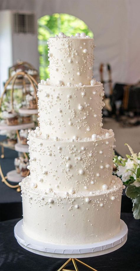 40 Eternal Elegance Wedding Cake Ideas : Three Tier Pearl Wedding Cake