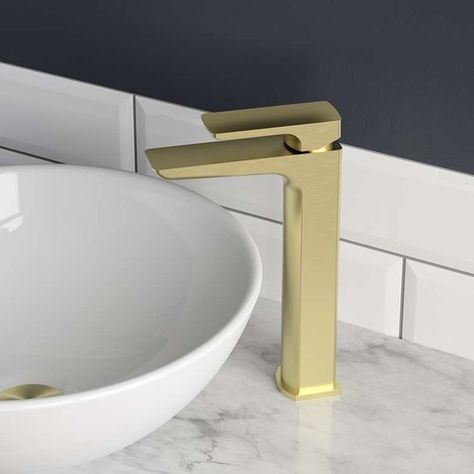 GRADE A1 - Brushed Brass Tall Mono Basin Mixer Tap - Zana Mixers, Basin Mixer Taps, Bath Shower Mixer Taps, Shower Mixer Taps, Basin Mixer, Countertop Basin, Toilet And Sink Unit, Semi Recessed Basin, Toilet Sink