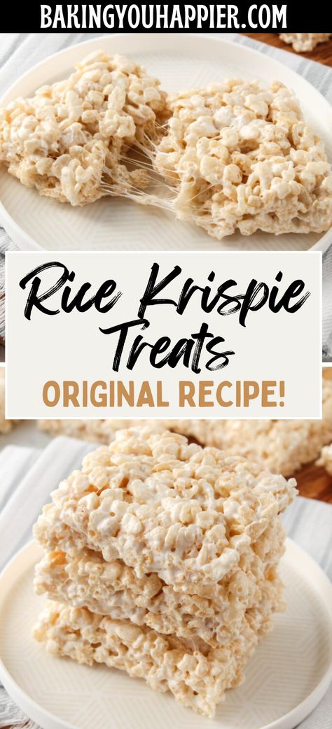 Rice Krispie Treats, this is the original 3-ingredient recipe for Rice Krispie Treats! Every bite is perfectly crispy and ooey-gooey! Rice Krispie Treats Original Recipe Easy, Mini Rice Krispie Treats, Rice Krispie Treats Original Recipe, Rice Krispie Treats Homemade, Rice Krispie Treats Big Marshmallows, Fun Rice Krispie Treats, Rice Krispie Treats Easy, Rice Krispie Treats Recipe Easy, Rice Krispie Treats With Fluff