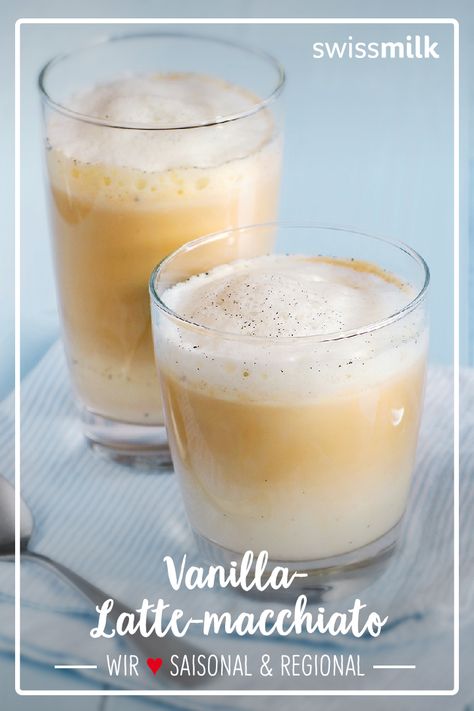 Diesen Latte macchiato selber machen? Klar, eröffne deinen eigenen Coffee-Shop daheim und geniesse diesen Latte macchiato mit dem Aroma der Vanille. #vanille #lattemacchiato #kaffee #rezepte #swissmilk Smoothies, Centre, Tea, Desserts, Biscuits, Coffee, Vanilla, Vanilla Latte, Milkshakes
