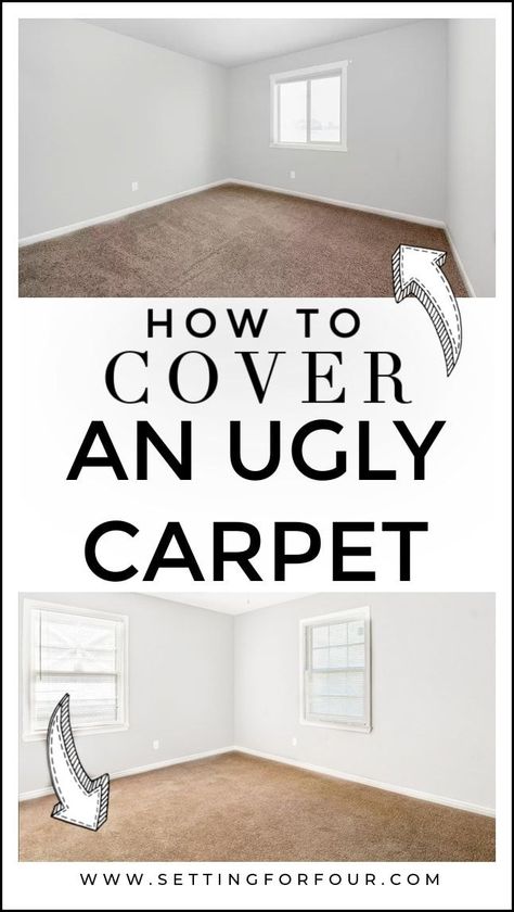 How To Cover An Ugly Carpet - design ideas for ugly carpeting! #interior #design #ideas #ugly #carpet #flooring Inspiration, Vintage, Home Décor, Design, Art Deco, Rug Cleaning, Rug Ontop Of Carpet, Cheap Flooring, Rug Over Carpet Living Room Ideas