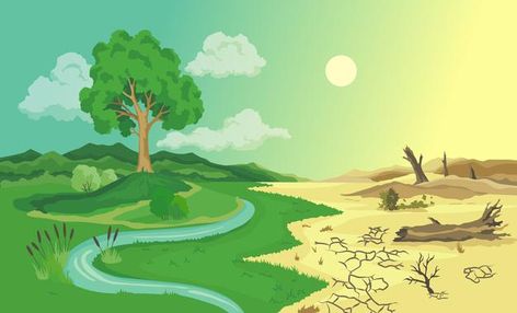 Climate change desertification illustrat... | Premium Vector #Freepik #vector #infographic #tree #texture #green Environmental Art, Ecology, Climate Change, Ecology Design, Earth Drawings, Environmental Issues, Global Warming, Background Drawing, Forest