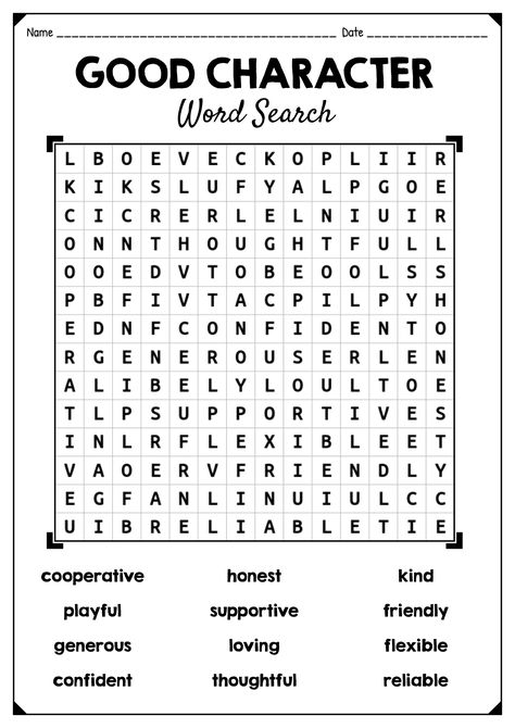 Reading, Worksheets, Art, Printable Word Search, Word Puzzles Printable, Word Seach, Personality Words, Personality Adjectives, Character Education Activities