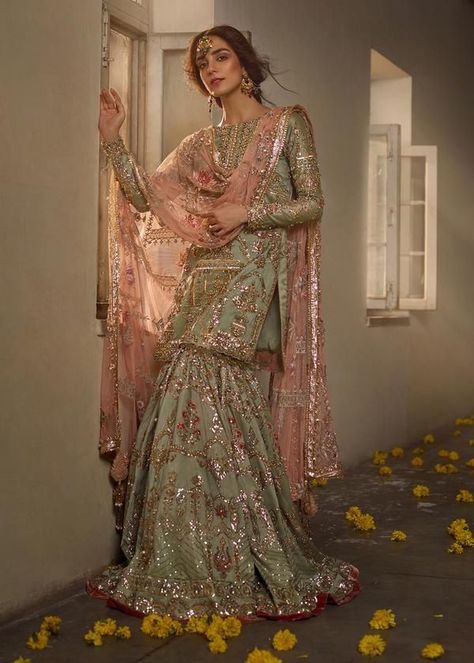 Must-Have In Your Trousseau: Pakistani Ghararas & Shararas | WedMeGood Pakistani Dresses, Haute Couture, Brides, Studio, Couture, Pakistani Sharara, Pakistani Bridal, Indian Dresses, Gharara Designs