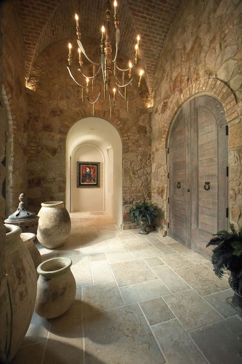 House Design, House Exterior, Stone House, Hallway, Dream Home Design, Tuscan Style Homes, Interieur, Luxury Homes, Dream House