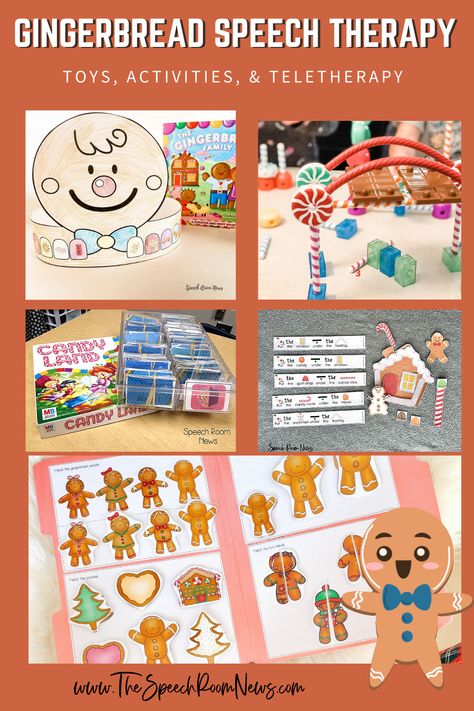 Reading, Play, Speech Therapy Christmas Activities, Winter Speech Therapy, Therapy Toys, Preschool Speech Therapy, Gingerbread Activities, Christmas Speech Therapy, Preschool Speech