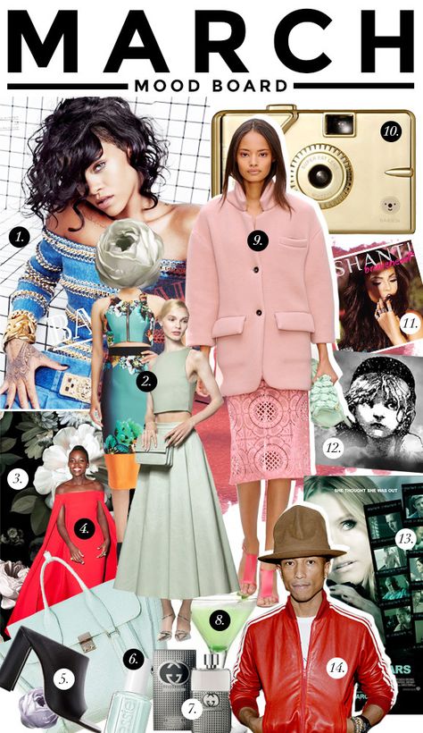 March Moodboard- love this as a way to track trends, tastes, and fashion throughout the year...make monthly moodboard covering pop culture/fashion world