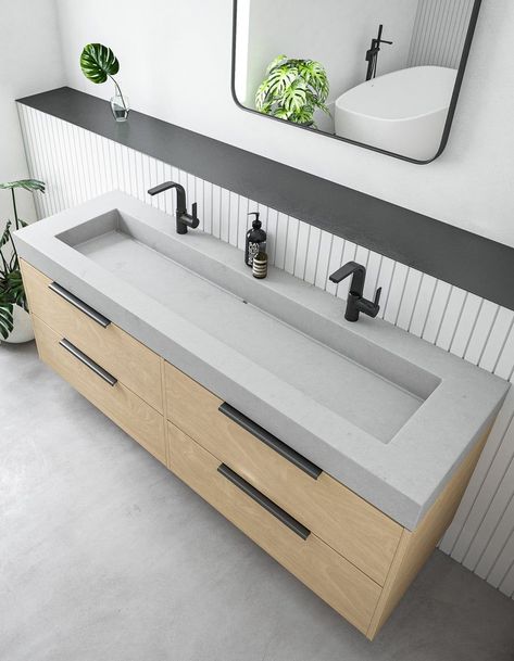 Eco-Friendly Bathrooms: Sustainable Interior Design Ideas for Modern Living Dressing Table, Trough Sink Bathroom Double, Trough Sink Bathroom, Double Trough Sink, Bathroom Sink Vanity, Double Sink Bathroom, Concrete Sink, Vanity Sink, Sink Design