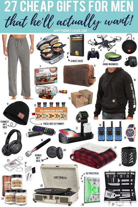 The 27 BEST cheap gifts for men that he'll actually want and that he will actually use! | happymoneysaver.com #christmas #cheap #inexpensive #shoppingformen #men #gifts #presents #fathersday #dad #father Cheap Gifts For Men, Best Gifts For Men, Gifts For Him, Gift Ideas For Men, Practical Gifts For Men, Gifts For Men, Cheap Gifts, Unique Gifts For Men, Presents For Him