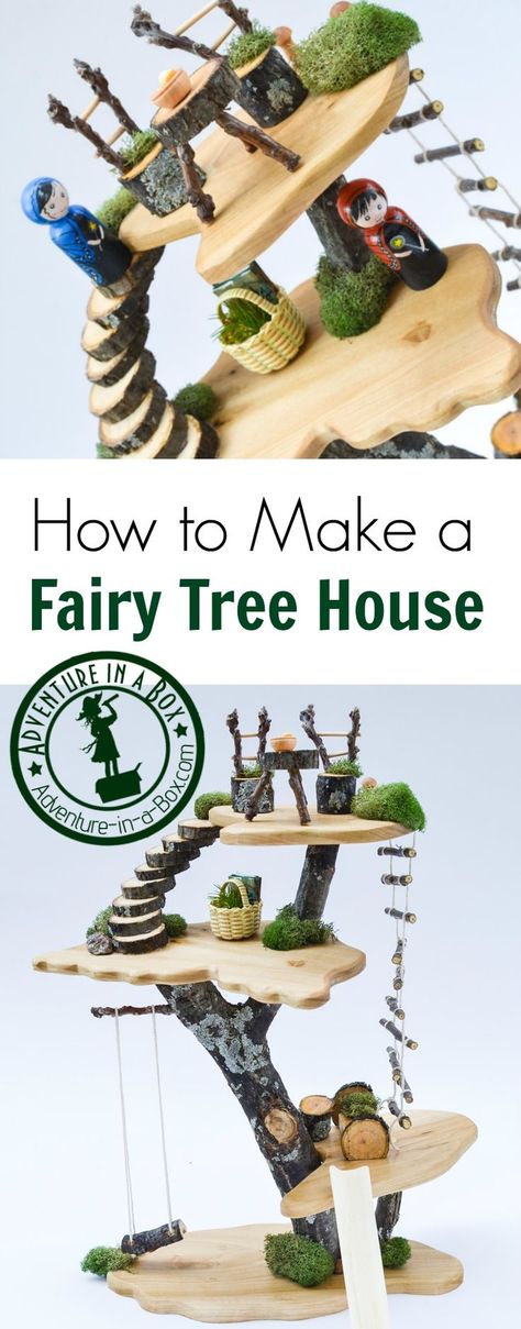 For a quirky Waldorf-inspired uptake on a dollhouse, make a tree fairy doll house for kids from branches, wood and other natural materials! Diy Projects, Home-made Toys, Montessori, Crafts, Diy, Miniature, Diy Doll Treehouse, Diy Tree, Diy Toys