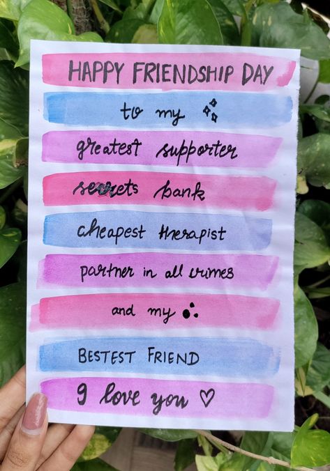 Friendship day card handmade Art, Crafts, Ideas, Friendship Day Gifts, Best Friend Cards, Friend Gifts, Friendship Day Cards, Letter To Best Friend, Friend Birthday Quotes