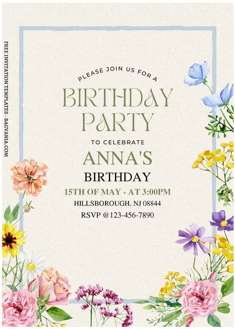 Invitations, Birthday Party Invitation Templates, Birthday Invitations, Birthday Invitation Templates, Floral Birthday Invitations, Birthday Party Invitations, Bday Invitations, Invitation Card Birthday, Birthday Card Template