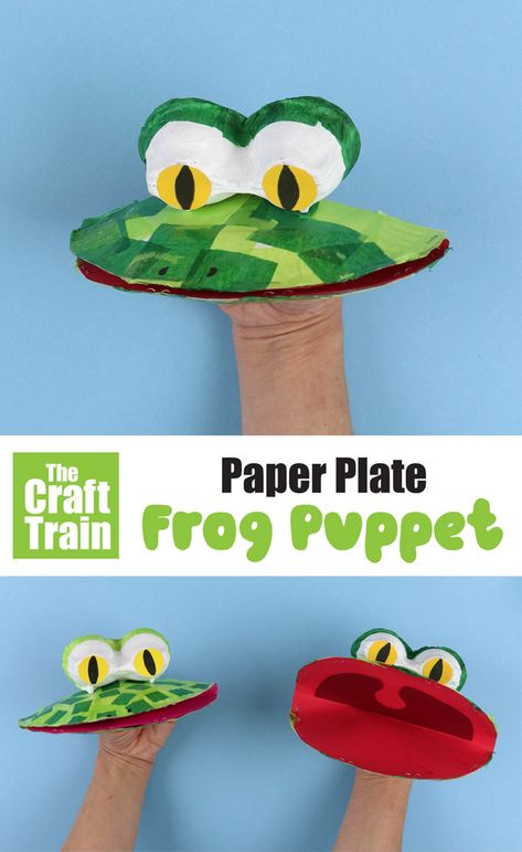 paper plate frog puppet | The Craft Train Paper Crafts, Diy, Puppet Crafts, Puppet Making, Paper Crafts For Kids, Puppets For Kids, Puppets Diy, Frog Crafts, Crafts For Kids