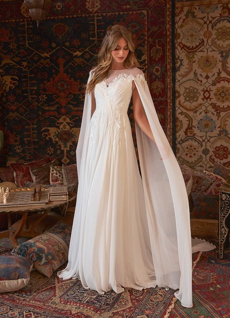 Gowns, Wedding Gowns, Tulle, Wedding Dress, Wedding Dresses With Cape, Wedding Dress Cape, Elvish Wedding Dress, Goddess Wedding Dress, Cape Wedding Dress
