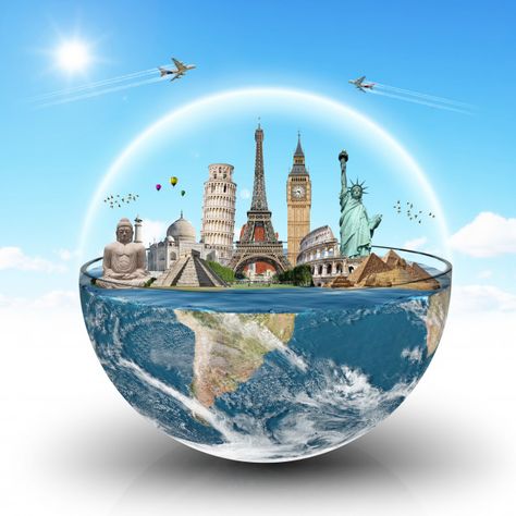 Famous landmarks of the world surrounding planet earth Photo | Premium Download Decoupage, Trips, Instagram, Travel, Tips, Fotos, Viajes, Photo, Budget