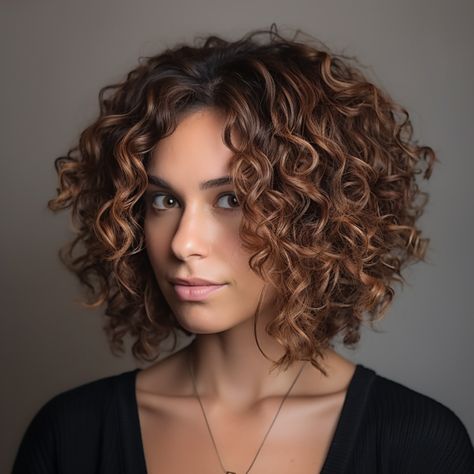 Angled Cut with Voluminous Curls Curly Inverted Bob, Curly Angled Bobs, Medium Curly Bob, Curly Medium Length Hair With Layers, Layered Curly Haircuts, Bob Haircut Curly, Long Curly Bob, Medium Curly Haircuts