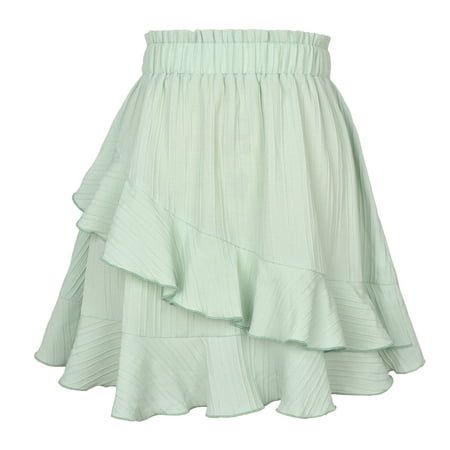 Women's Fashion Solid Color Dress High Waist Ruffles Irregular Wrinkles Design Skirt Product information: It is a fashion wear wild single items. Features:Solid Color ,Wrinkles Design,skirt, Casual Wear,High Waist. Material:Satin airy and lightweight Fashion style,comfortable . Style:Perfect as resorts wear, casual dress, fashion Skirt,Skirt for Spring, Summer, Autumn, etc. slim fit makes you elegent. Occasion: Dating, Party, For work,Going out,Daily wear,Party,Street wear, At home Vacationand m