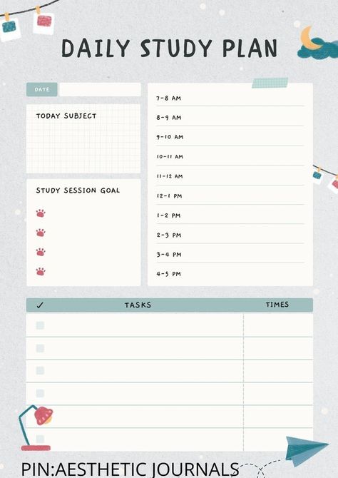 Daily Planner Pages, Study Planner Printable, Daily Planner, Daily Planner Template, Study Planner, School Organization Notes, Study Plan, School Planner, Study Notes