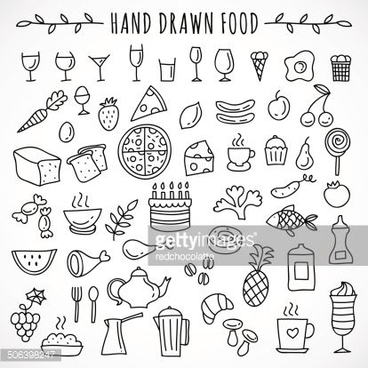 Vector Art : Hand drawn set of food icons Doodle, Doodles, Doodle Art, Sketch Notes, Doodle Icon, Doodle Lettering, Journal Doodles, Doodle Drawings, Food Drawing
