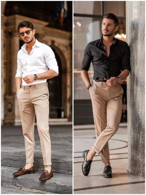 Casual, Outfits, Beige Pants Men, Stylish Mens Outfits, Mens Beige Chinos Outfit, Men Stylish Dress, Khaki Pants Outfit, Beige Pants Mens, Grey Trousers Outfit Men